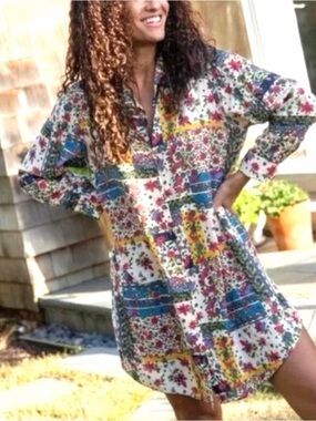 Natural Life Georgia
Shirt Dress, Patchwork Boho Minimalist
 Sz XS Oversized NWT